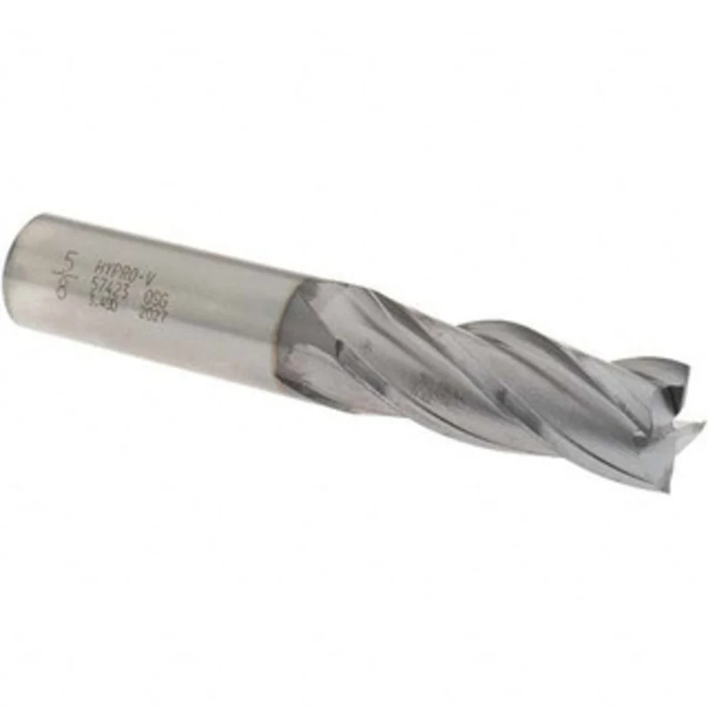 OSG 5/8, 1-5/8 LOC, 5/8 Shank Diam, 3-3/4 OAL, 4 Flute, Vanadium High Speed Steel Square End Mill Single End, TiCN Fi...